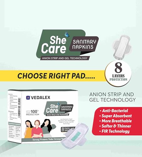 Image of VEDALEX She Care Sanitary Napkins XL+ 320mm | Ultra Clean Pads for Heavy Flow & Night Use | Anti-Bacterial, Super Absorbent & Breathable | Soft & Thin | 8 Pads Pack