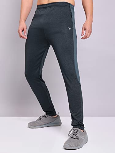 Image of TECHNOSPORT Men's Melange Slim Fit Techno Dry Trackpants Drawstring 2-Pocket Polyester Joggers for Gym Running Workout UPF50+ Anti Odour