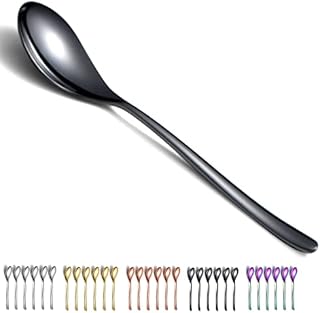 Black Dinner Spoons 6 Pieces, Kyraton 21.5 cm Stainless Steel Titanium Plating Black Table Spoons, Soup Spoons Silverware Set Sturdy Easy To Clean, Dessert Spoons, Dishwasher Safe