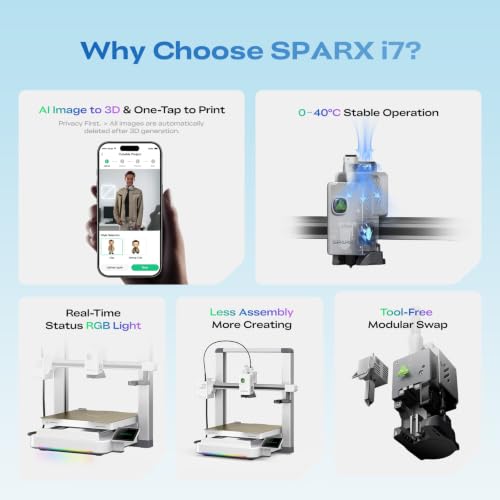 Image of Creality SPARKX i7 3D Printer with AI Camera Monitoring, Auto Leveling, Quiet High-Speed Desktop Printing, Easy Setup, Direct Drive Extruder, WiFi Connectivity, 260x260x255mm Build Volume