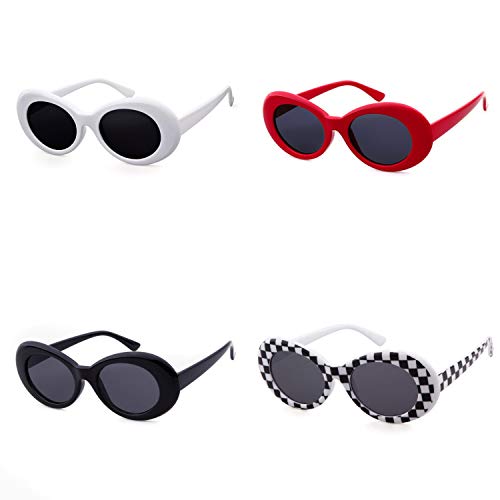 Clout Goggles Retro Vintage Oval Kurt Cobain Inspired Sunglasses Thick Frame Round Lens Glasses (White/Checkered/Black/Red, 51)