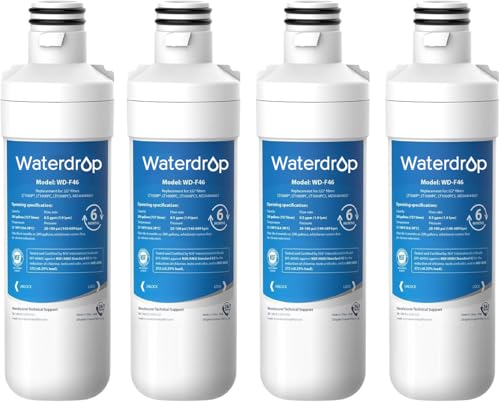Waterdrop LT1000PC ADQ747935 MDJ64844601 Refrigerator Water Filter, Reduce chlorine, bad taste and odor, Replacement for LG® LT1000P®, ADQ74793501, ADQ74793502, Kenmore 46-9980, Pack of 4