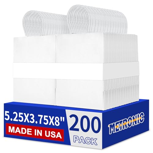 METRONIC White Paper Bags 8X4.25X10.5 20Pcs, Gift Wrap Bags with Handles, Kraft Paper Bag for Small Business, Heavy Duty Bulk Bag for Birthday Party Favors, Shopping,Take-out,Retail