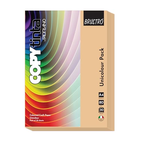 Image of BRUSTRO Copytinta Coloured Craft Paper A4 Size 80 GSM Peach Shade (ALBICOCCA), 60 Sheets Pack | Double Side Colored, Ideal for Origami, Scrapbooking, Making Card, DIY Art & Craft.