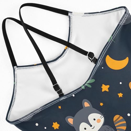 Girl's One Piece Swimsuit Nighttime Raccoon Beach Bathing Swimwear4