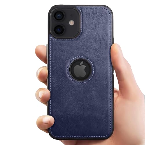 Image of Leather Case for Apple iPhone 12 Mini Premium Protective Stylish Slim Cover with Shockproof Raised Edges Blue