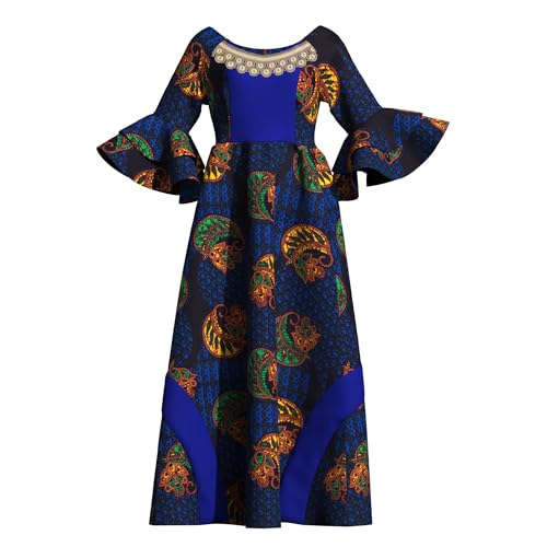 Image of iooiooi Womens African Print Party Maxi Dress Tradition Dashiki Ankara Long Dress & Headwrap
