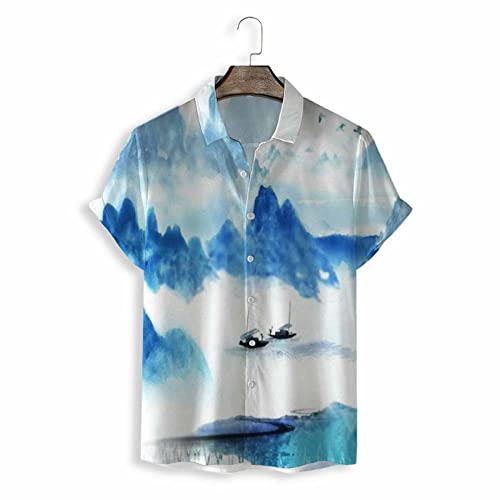 Chemise de plage d'été imprimé tropical bleu pour vos soirées de vacances et terrasses décontractées