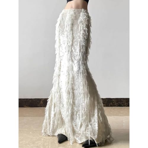 Apricot Fringe Skirt Patchwork Wrap Elastic Waist Fishtail Elegant Slim Fit Summer Casual Streetwear Skirt4