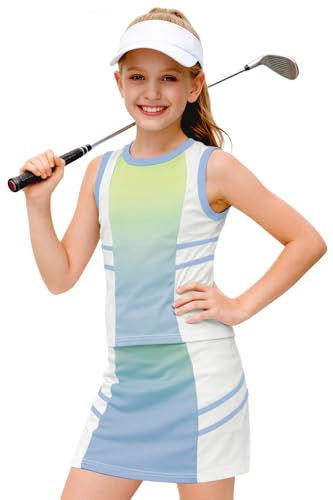 Image of AOBUTE Girls Tennis Golf Outfit Tank Top and Skirt with Shorts Set 4-12 Years