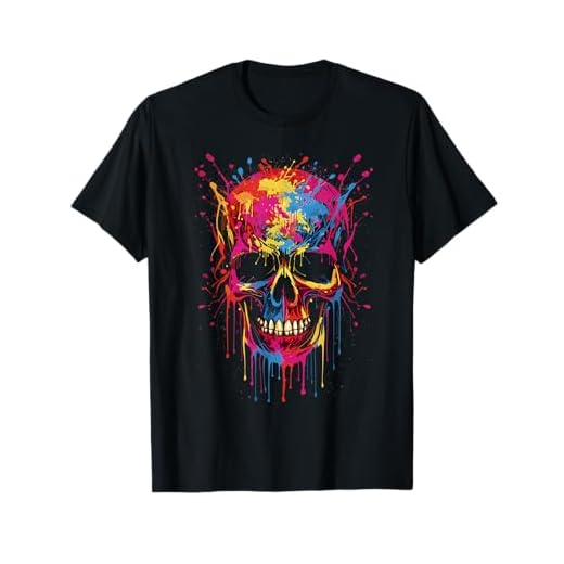 Skull Invader Pintura de calavera colorida Splash Trippy Skeleton 12 Camiseta