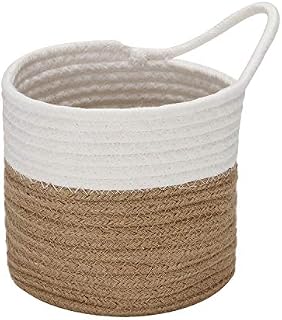 Sea Team Hanging Cotton Rope Baskets, 6.7 Inches Small Woven Storage Basket, Bike Hang Bag, Fabric Planter, Pot, Wall, Door Organizer for Keys, Wallets, Sunglasses, (Flaxen & White)