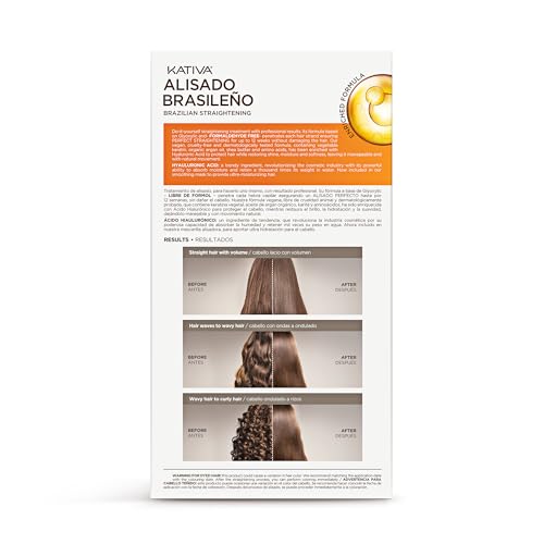 KATIVA Brazilian Keratin Treatment Kit at home Formaldehyde Free Hair Straightening with Hyaluronic Acid, Up to 12 Weeks Frizz Control for Curly, Wavy, Frizzy Hair (Straightening Kit)