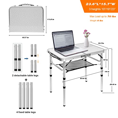 Byliable Small Folding Table Portable Card Table With Mesh Layer, Lightweight Aluminum Adjustable Height Folding Camping Table For Outdoor Camp Picnic Beach Bbq Cooking (3 Heights) #TOP1