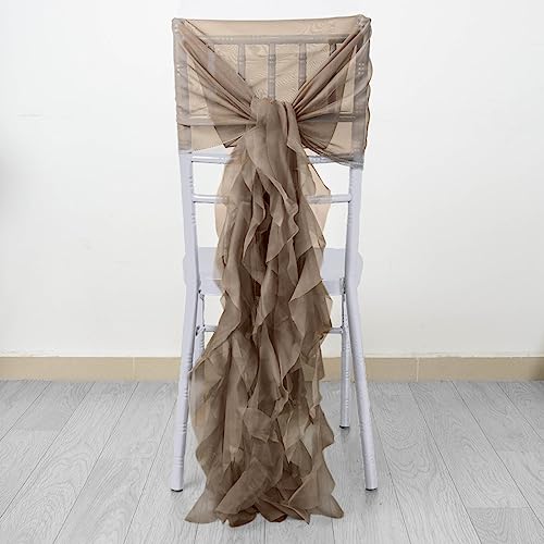 Tableclothsfactory 1 Set Taupe Premium Designer Curly Willow Chiffon Chair Sashes for Home Wedding Birthday Party Dance Banquet