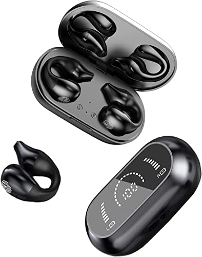 STFMHEZ Ecouteurs Bluetooth 5.2 sans Fil, Casque d'écoute à Conduction osseuse avec Clip d'oreille sans Fil, écouteurs Ouverts à Conduction osseuse avec HD Mic, Écran LED, 20H de Lecture, IP7 Etanche