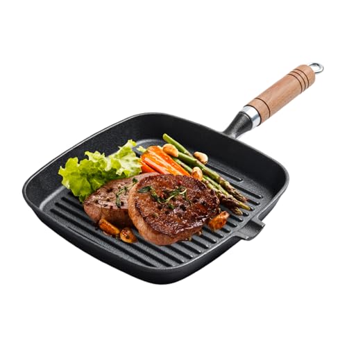 Grill Pan, Nonstick Square Cast Iron Frying Griddle, Ergonomic Heat-Resistant Handle, 1 Piece, for Sandwiches, Burgers, Bacon, Multifunctional Kitchen Cooking Cookware