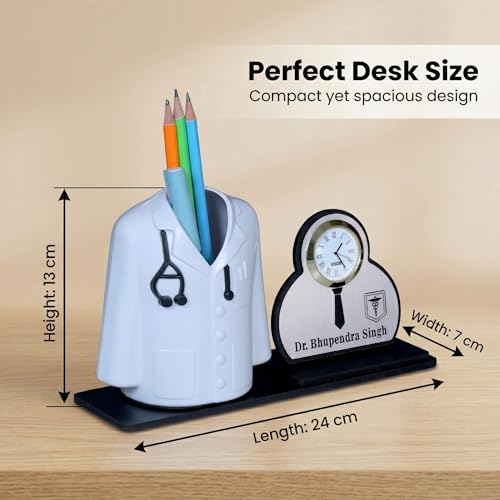 Image of Creative personalized Organizer & gift for doctor Pen Stand | Apron /Coat Shape Pencil Holder | A best gift for doctors female, male & Medical Aspirants for Graduation or Clinic Opening