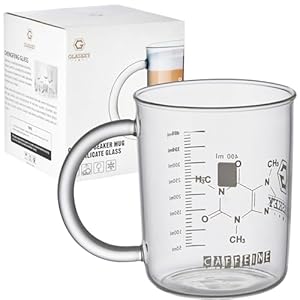 Caffeine Beaker Mug,16 oz Anti-dripping Borosilicate Caffeine Mug,Cool Coffee Mugs with Handle,Chemistry Mug,Measuring for Coffee,Tea,Hot and Cold Beverage