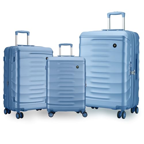 Image of Maleta Crescent Set of 3 | Small + Medium +Large |TSA Lock,Expandable,Anti-Theft Zipper,Wet-Dry Compartment | Trolley Bags | Luggage |Suitcase for Travel(Blue, Set of 3 (Small-Medium-Large))