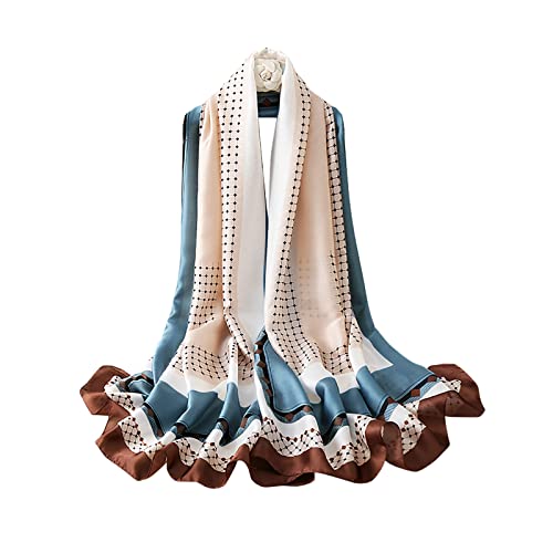 Silk Scarf Women Flower Leaf Printed Artistic Color Matching ​Long Shawl Wrap Warm Sunscreen Scarf All Season