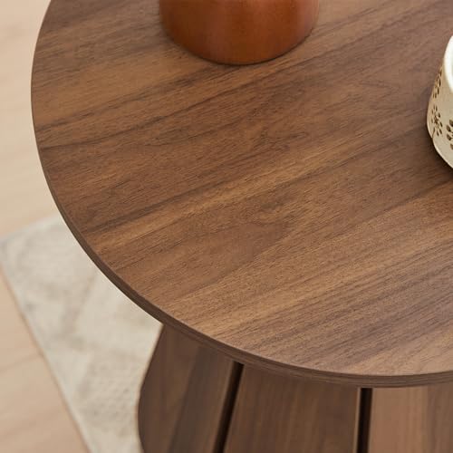Image of Round End Table Nightstand Set of 2, Mid Century Modern Side Table, Circle Bedside Tables Wood Night Stands for Bedroom, Living Room, Small Space, Walnut