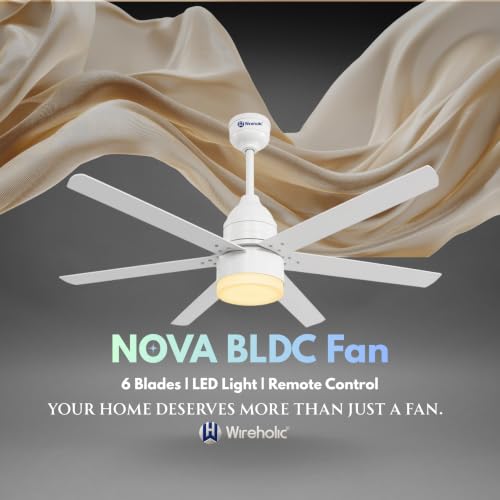 Image of NOVA BLDC Ceiling Fan with LED Light & Remote Control, 1200mm Sweep | 6 Blade Ultra Silent Designer Fan with 6-Speed Settings, 2H /4H /8H Sleep Timer Fan for Home & Living Room (White)