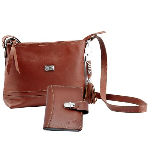 Kit Bolsa com Carteira TREVISO em Couro (Pinhão)