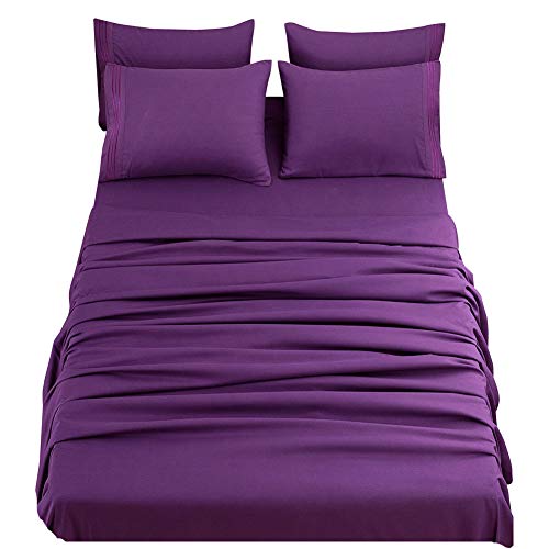 Image of SONORO KATE Bed Sheet Set Super Soft Microfiber 1800 Thread Count Luxury Egyptian Sheets 18-Inch Deep Pocket,Wrinkle and Hypoallergenic-6 Piece (Purple, Full-6 Piece)