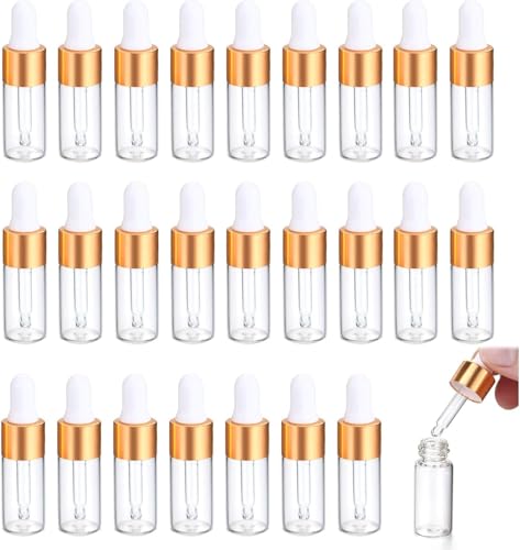 ZYEKIU 25 Piezas Frasco Cuentagotas De Vidrio Con Pipetas, Botellas De Vidrio VacíAs DE Con Pipetas Cuentagotas Vidrios para Aceites Esenciales Perfume Aceite Perfume Transparente Aromaterapia(5ML)