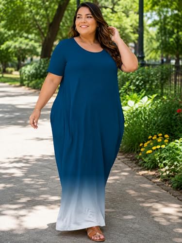 Image of PinkPatty Women's Plus Size Maxi Dresses Short Sleeve Sundress Summer T-Shirt Beach Long Dress with Pockets