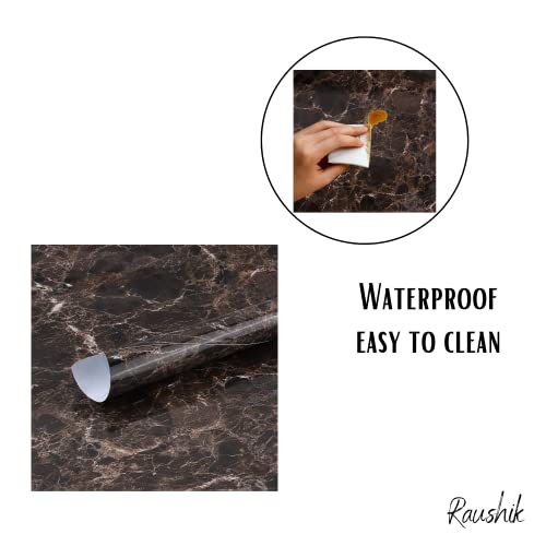 Image of Self Adhesive Gloss Vinyl Wrap Film, High Gloss Marble Furniture Film Wallpaper (24 * 96 inch, Brown Marble)
