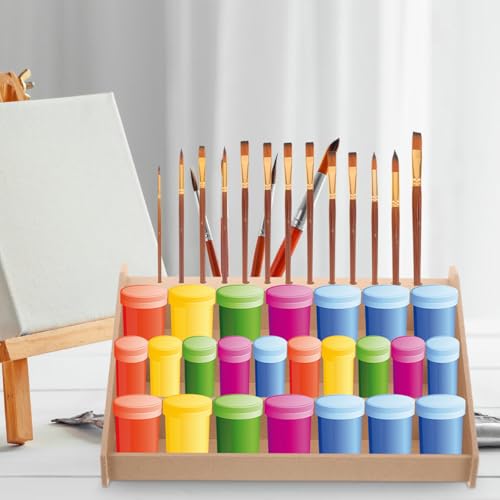 Organisateur de peinture acrylique en bois robuste avec support multi-compartiments - 7