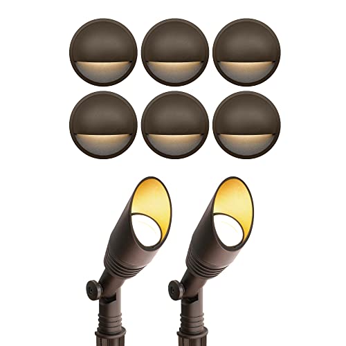 Gkoled 6Pack Brown Low Voltage Led Round Deck Light With 2Pack Brown Low Voltage 9W Mini Size Landscape Spot Light #TOP29