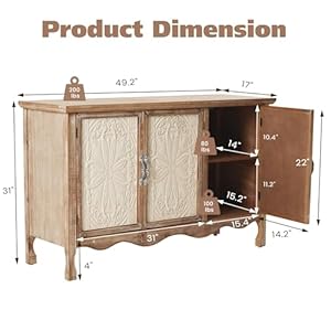 Vintage Sideboard Buffet Cabinet with Shelves, Rustic Accent Cabinet with 3 Carved Doors, Wood Storage Cabinet for Kitchen, Dining Room, Living Room, Bedroom, Natural Vintage Sideboard Buffet Cabinet with Shelves Rustic Accent Cabinet with 3 Carved Doors Wood Storage Cabinet for Kitchen Dining Room Living Room Bedroom Natural