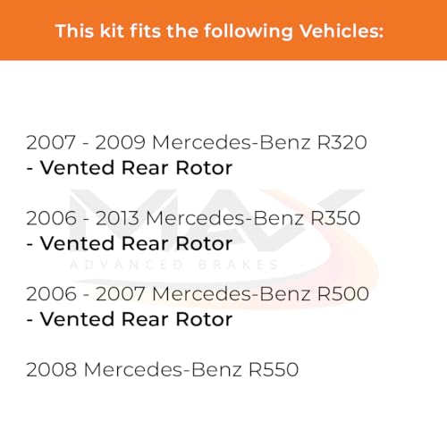 Image of Max Advanced Brakes Rear Brake Kit Compatible With 2010 2011 2012 Mercedes-Benz GL350 GL550 R350 ML320 ML350 R320 R500 Replacement Geomet Coated OE Disc Brake Rotors and Ceramic Brake Pads