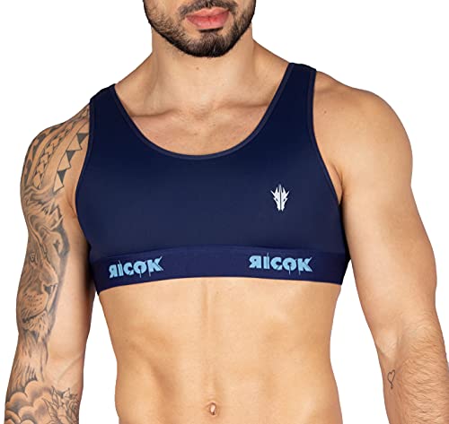 Vadderad sport-bh för män fitness löpning träning t-shirt yoga linne Ricok Couture, Dark Blue, S