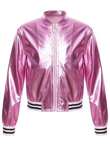 Kids Girls Metallic Bomber Jacket Outerwear Zipper Long Sleeve Lightweight Flight Varsity Baseball Jacket Coats2