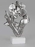 Maße: (H) 32 cm (B) 19 cm Formano Skulptur Büste Paar auf Sockel 19x32 cm, Handarbeit, Weiß Silber