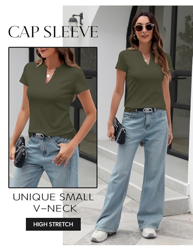 Image of Meetrendi Women's Notch V Neck T-Shirt Slim Fit Premium Cotton Short Top