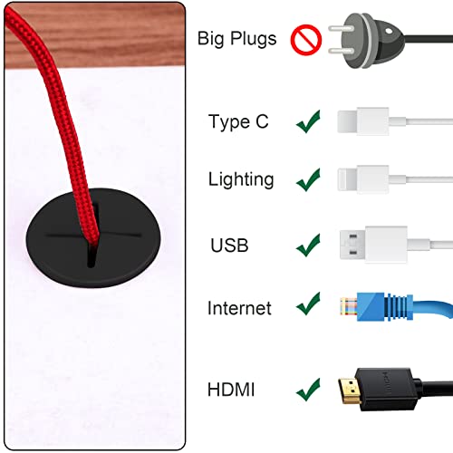 AIEX 12pcs Passacavo in Silicone Flessibile, Passacavi in Gomma, Copertura Foro per Cavo per Scrivania da Ufficio per Computer di Casa (Nero)