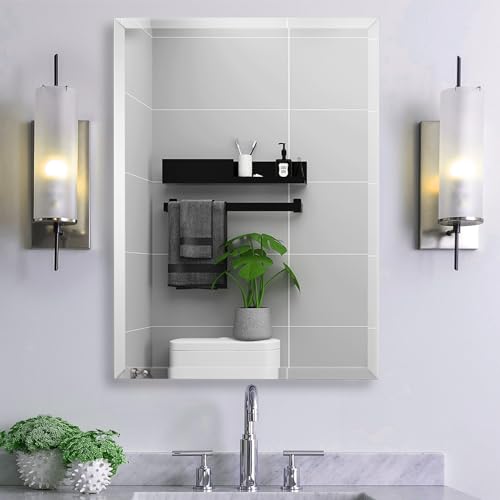 LAMCHMOR 24x32 Inch Frameless Bathroom Mirror Rectangle Beveled Mirror Wall Mirror Explosion Proof...
