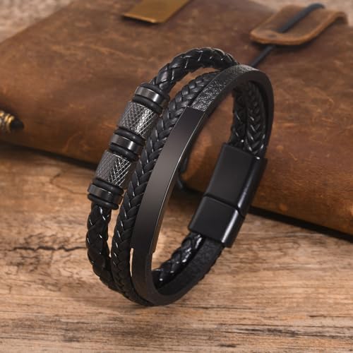 Italian Handmade Genuine Leather Bracelets for Men Stainless Steel Clip, Men's Casual Genuine Multi-layer Cuff Bracelet, Bracelet Gift for Real Men2