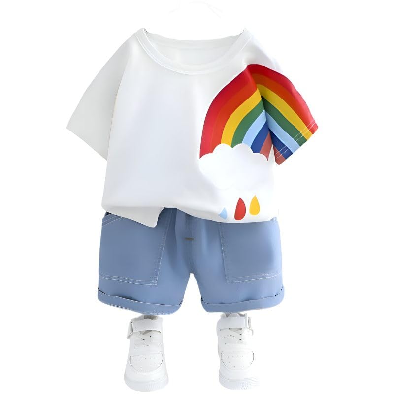 googo gaaga T-shirt and Short Set for Baby Boys & Baby Girls, Pure Cotton Rainbow Printed Half Sleeves Clothing Set for Kids-picture-36