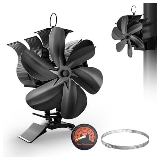 HECUSAM Ventilador para Estufa de Leña con Termómetro - 6 Aspas, 2 en 1, Alta Eficiencia, Alimentado por Calor (Sin Electricidad), Seguro y Silencioso para Chimenea/Hogar