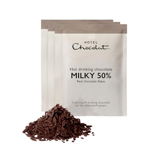 Hotel Chocolat Milky 50% Hot Chocolate Sachets - Luxury Chocolate Flakes - Pack of 20 Single-Serve Sachets 700g - Made To Pair With The Velvetiser - Serve Hot or Iced% Milk