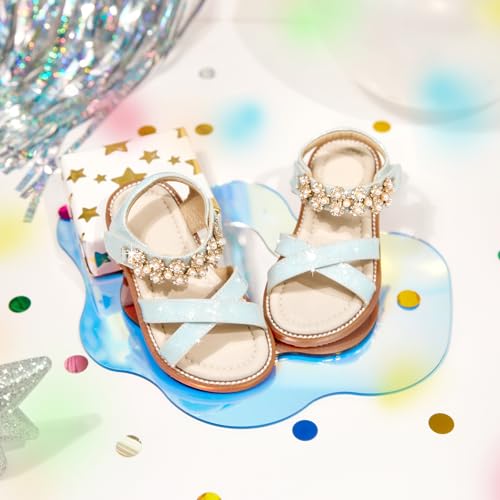 Image of PHIRAMIN Toddler Girl Sandals - Flower Girl Dress Shoes Open Toe Little Kid Flats