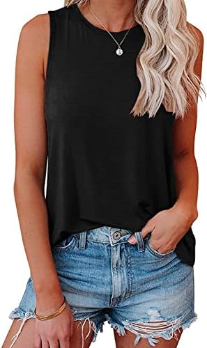 Bliwov Womens Tank Tops Crewneck Loose Fit Basic Solid Color Casual Summer Sleeveless Shirts Black