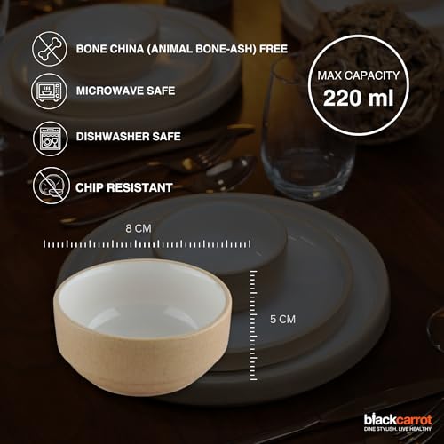 Image of BlackCarrot Ceramic Dinner Set, 12 Pcs, Beige White, Bone China Free