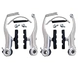 GUOFANG Fahrrad-V-Brake-Kit, universelles Bremsystem für Vorder- und Hinterrad, bestehend aus Bremshebeln, Bremssätteln, Bremszügen und Bremsbelägen. (Bremsen vorne und hinten in Silber)